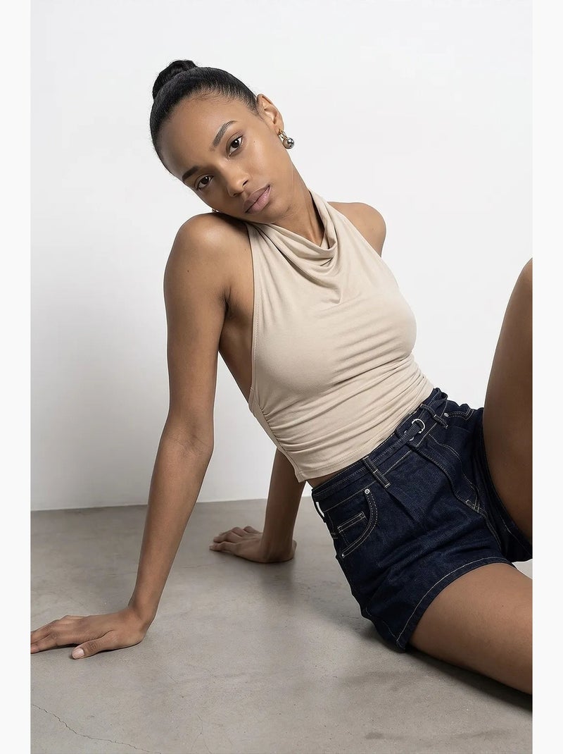 Blouse sans manches à col bénitier et dos nu dilvin Beige argile - Kiabi