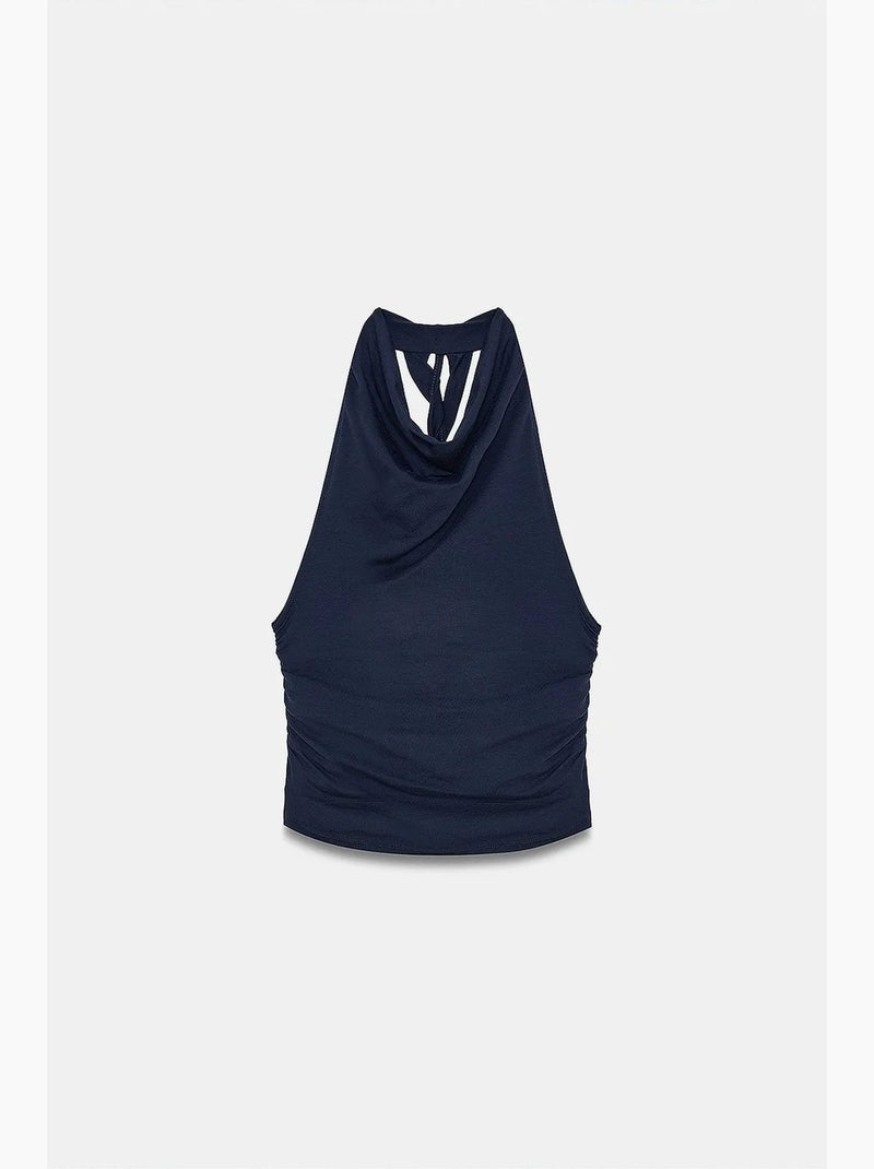 Blouse sans manches à col bénitier et dos nu dilvin Bleu marine - Kiabi