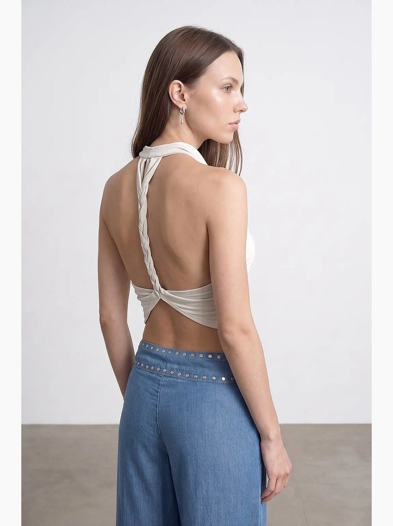 Blouse sans manches à col bénitier et dos nu dilvin Crème - Kiabi