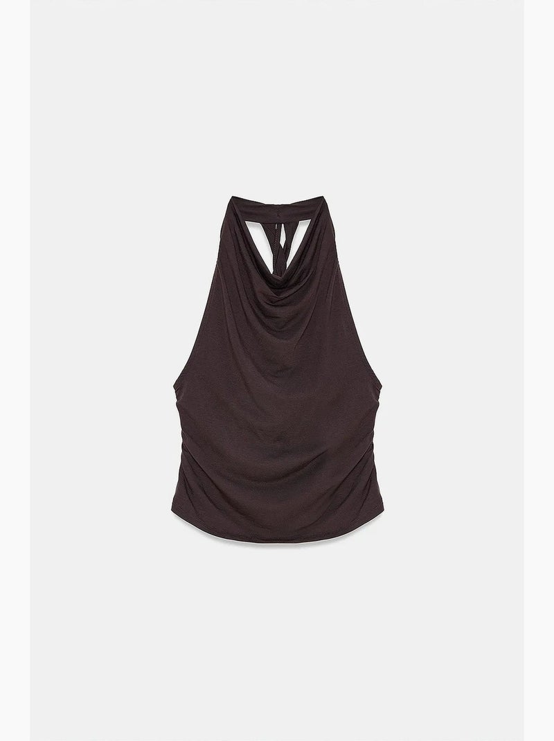 Blouse sans manches à col bénitier et dos nu dilvin Marron - Kiabi