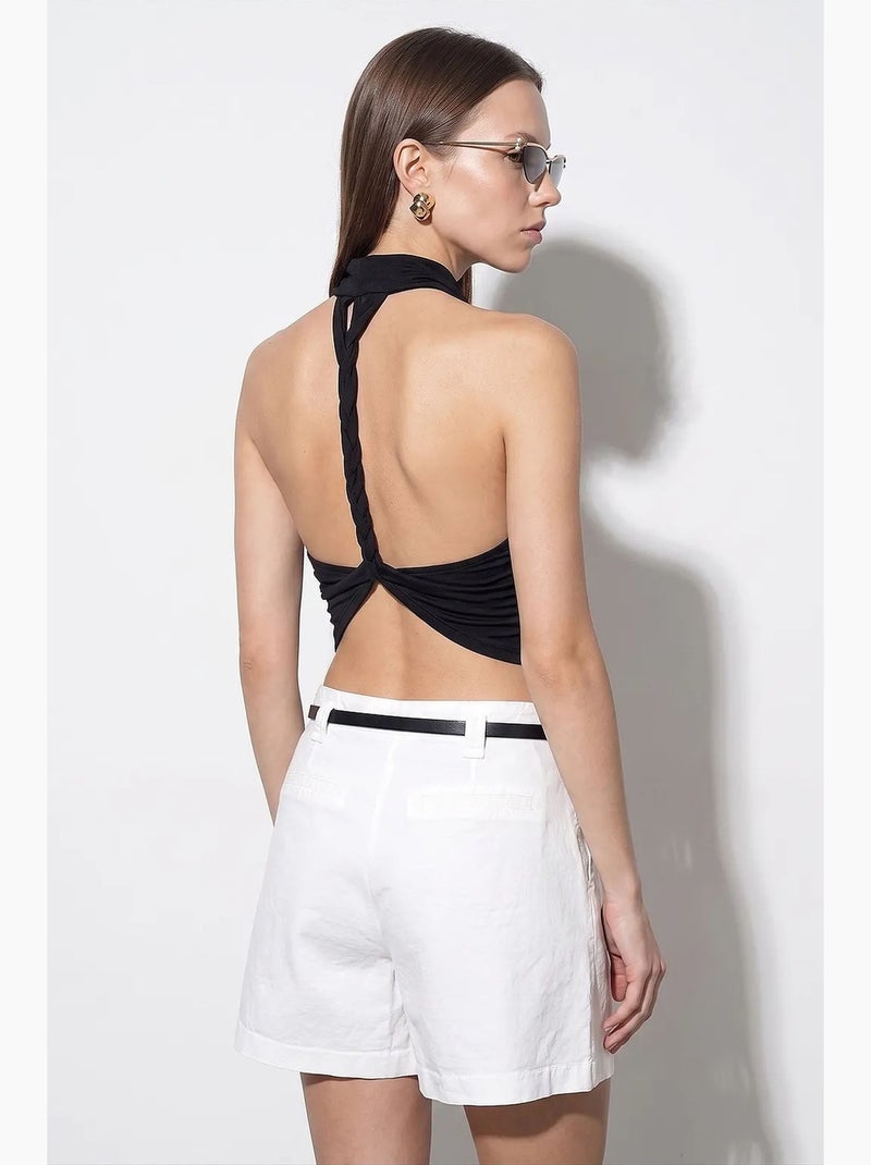 Blouse sans manches à col bénitier et dos nu dilvin Noir - Kiabi