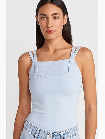Blouse sans manches à col carré côtelé dilvin
