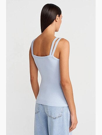 Blouse sans manches à col carré côtelé dilvin
