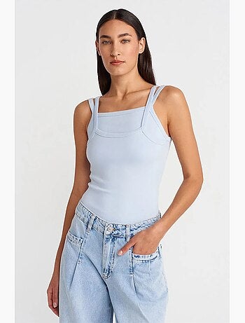 Blouse sans manches à col carré côtelé dilvin