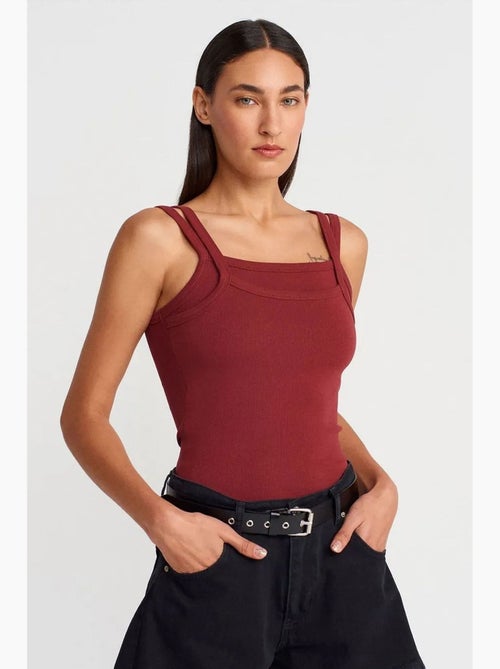 Blouse sans manches à col carré côtelé dilvin - Kiabi