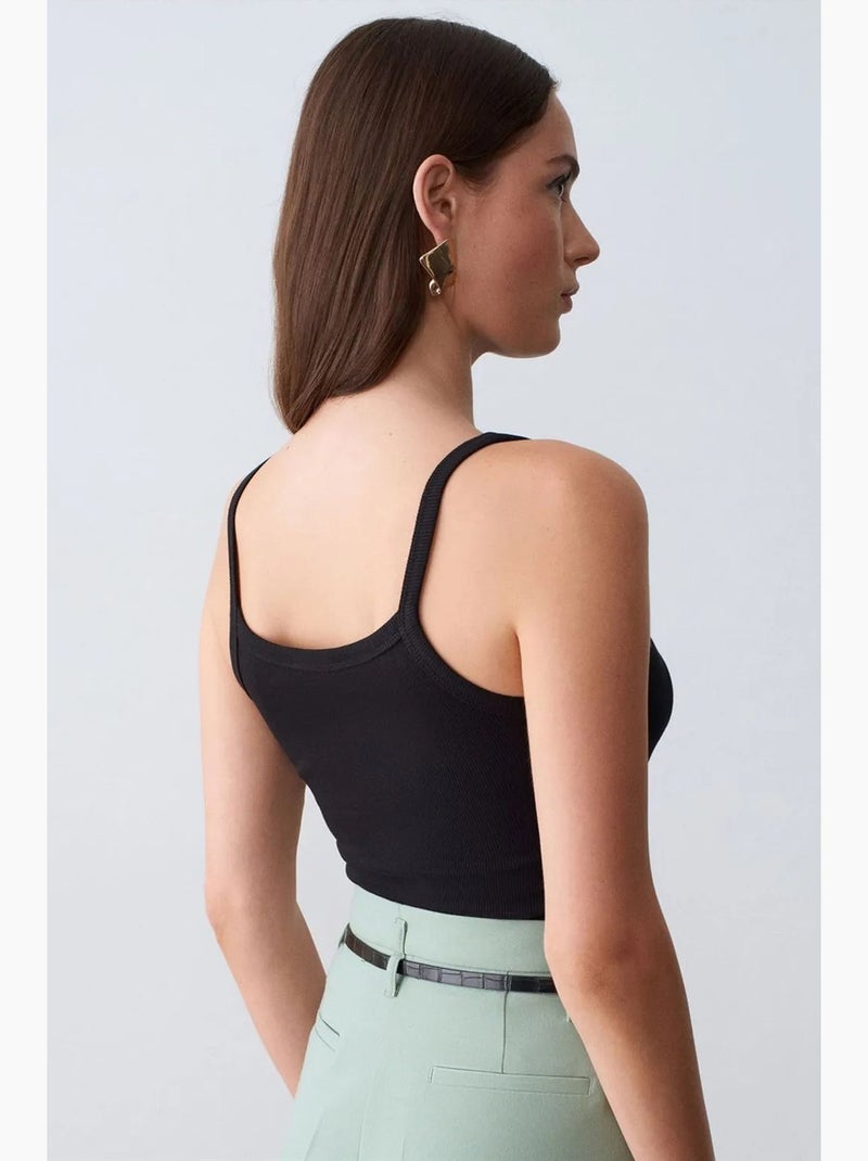 Blouse sans manches à col halter côtelé dilvin Noir - Kiabi