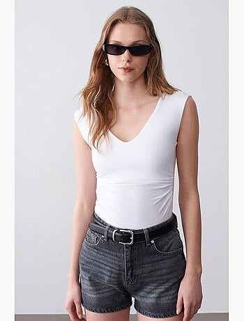 Blouse sans manches à col v, coupe ajustée dilvin