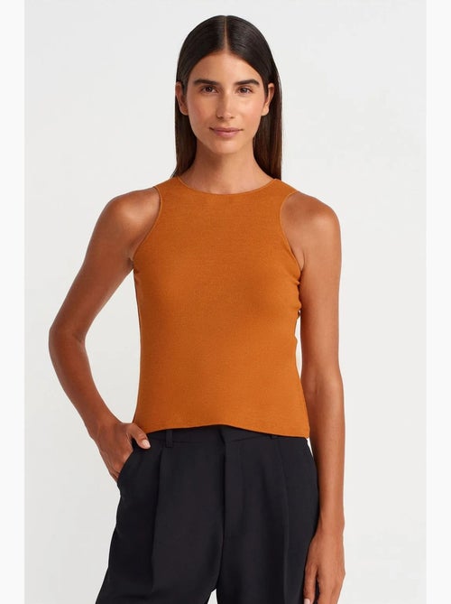 Blouse sans manches ajustée à côtes dilvin - Kiabi