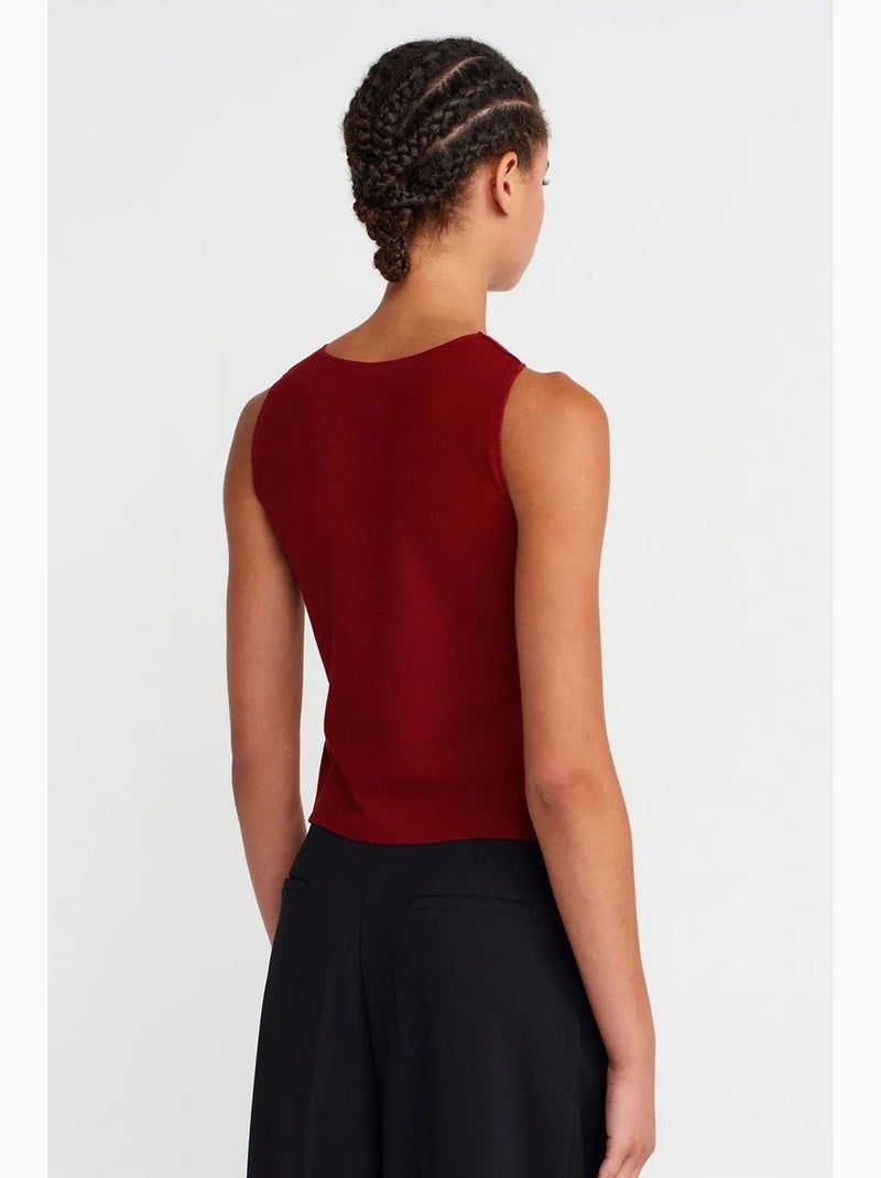 Blouse sans manches ajustée à côtes dilvin Rouge bordeaux - Kiabi