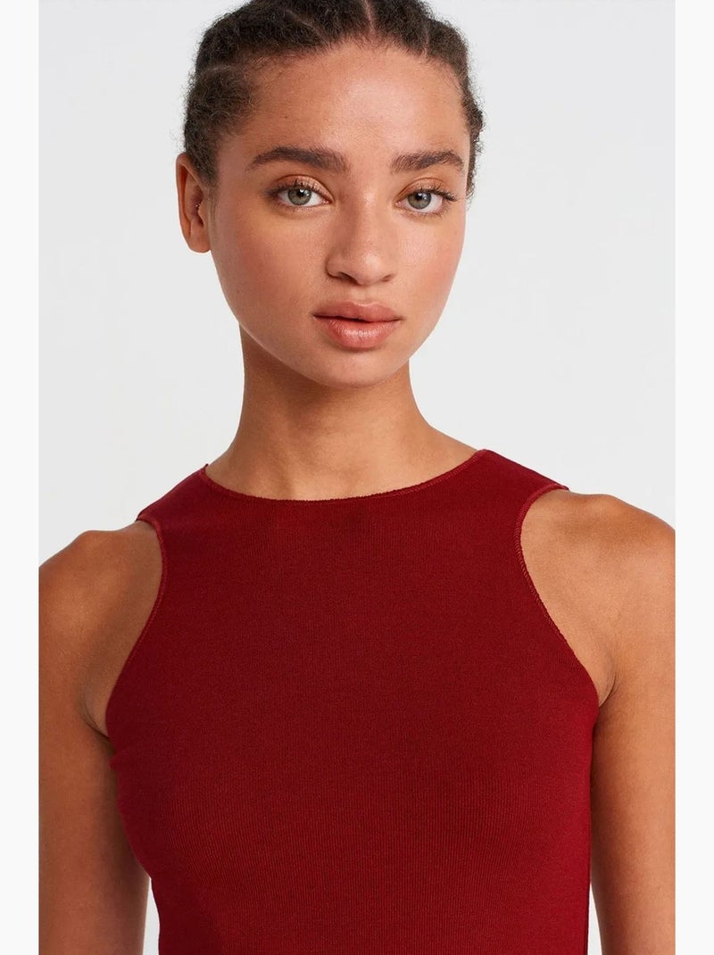 Blouse sans manches ajustée à côtes dilvin Rouge bordeaux - Kiabi