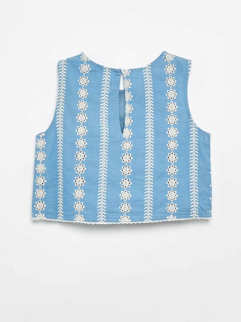 Blouse sans manches avec broderies all over Bleu - Kiabi