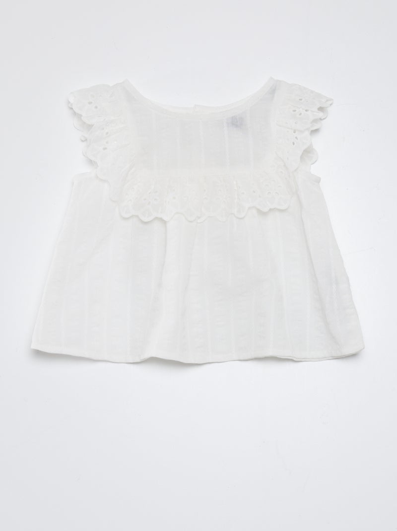 Blouse sans manches avec broderies anglaises Blanc - Kiabi