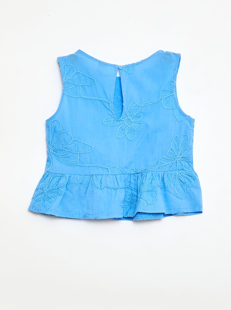 Blouse sans manches avec broderies fleuries Bleu - Kiabi