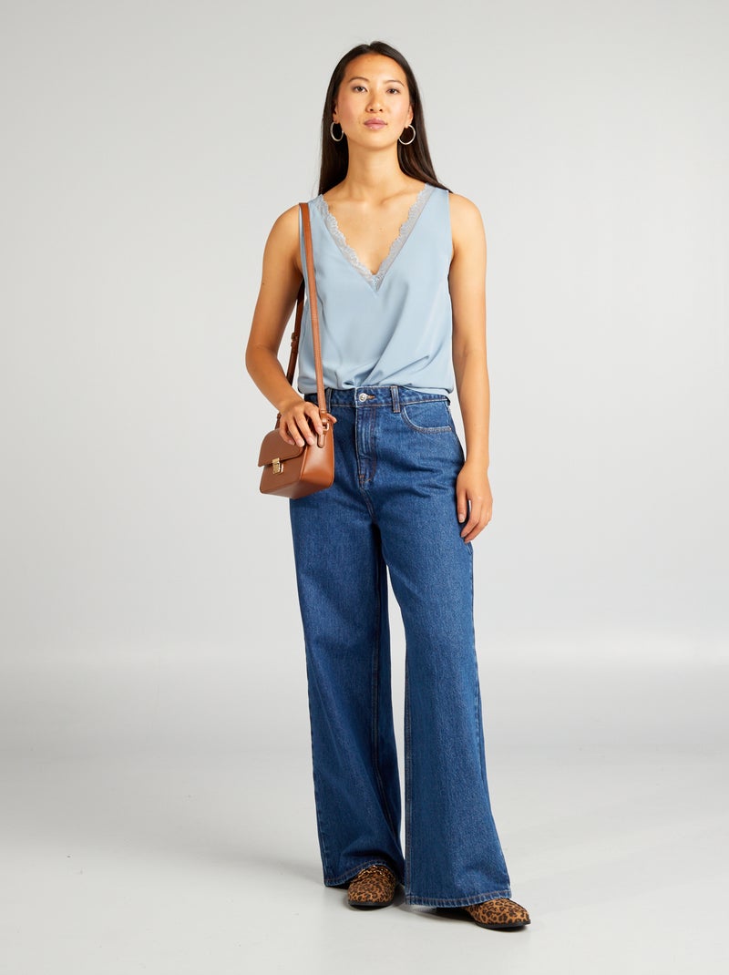 Blouse sans manches avec col en dentelle Bleu gris - Kiabi