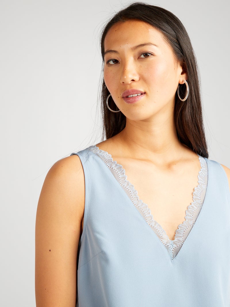 Blouse sans manches avec col en dentelle Bleu gris - Kiabi