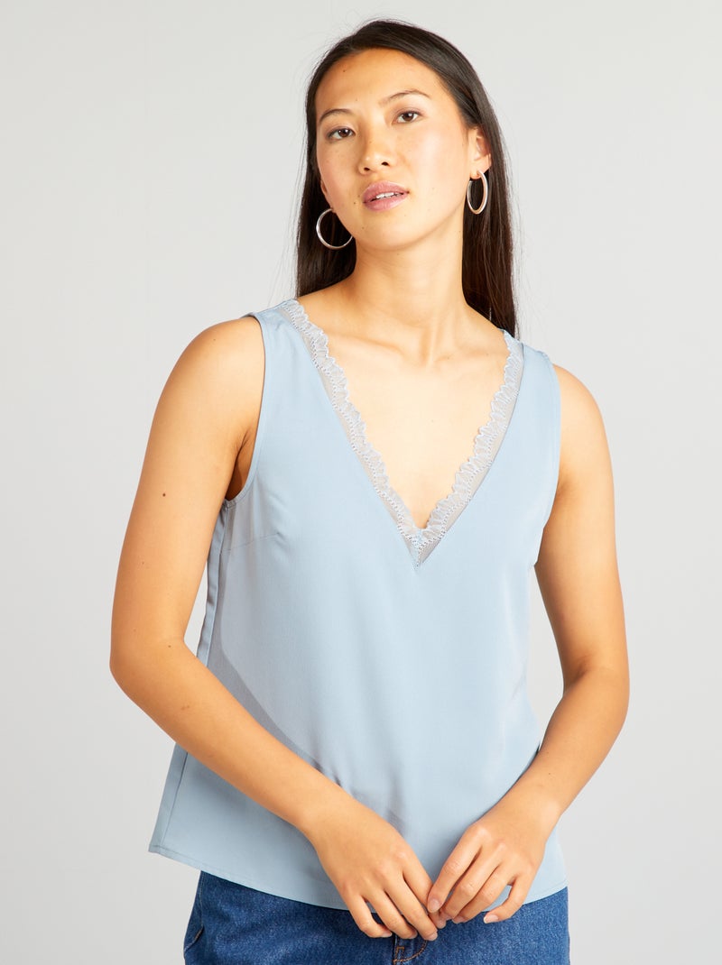 Blouse sans manches avec col en dentelle Bleu gris - Kiabi