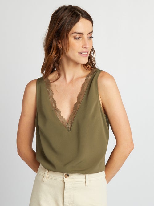 Blouse sans manches avec col en dentelle - Kiabi