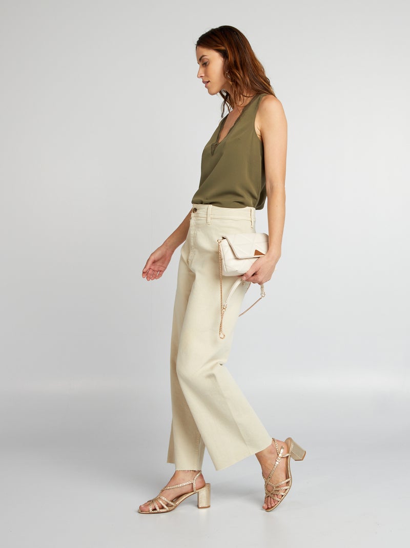 Blouse sans manches avec col en dentelle Kaki - Kiabi