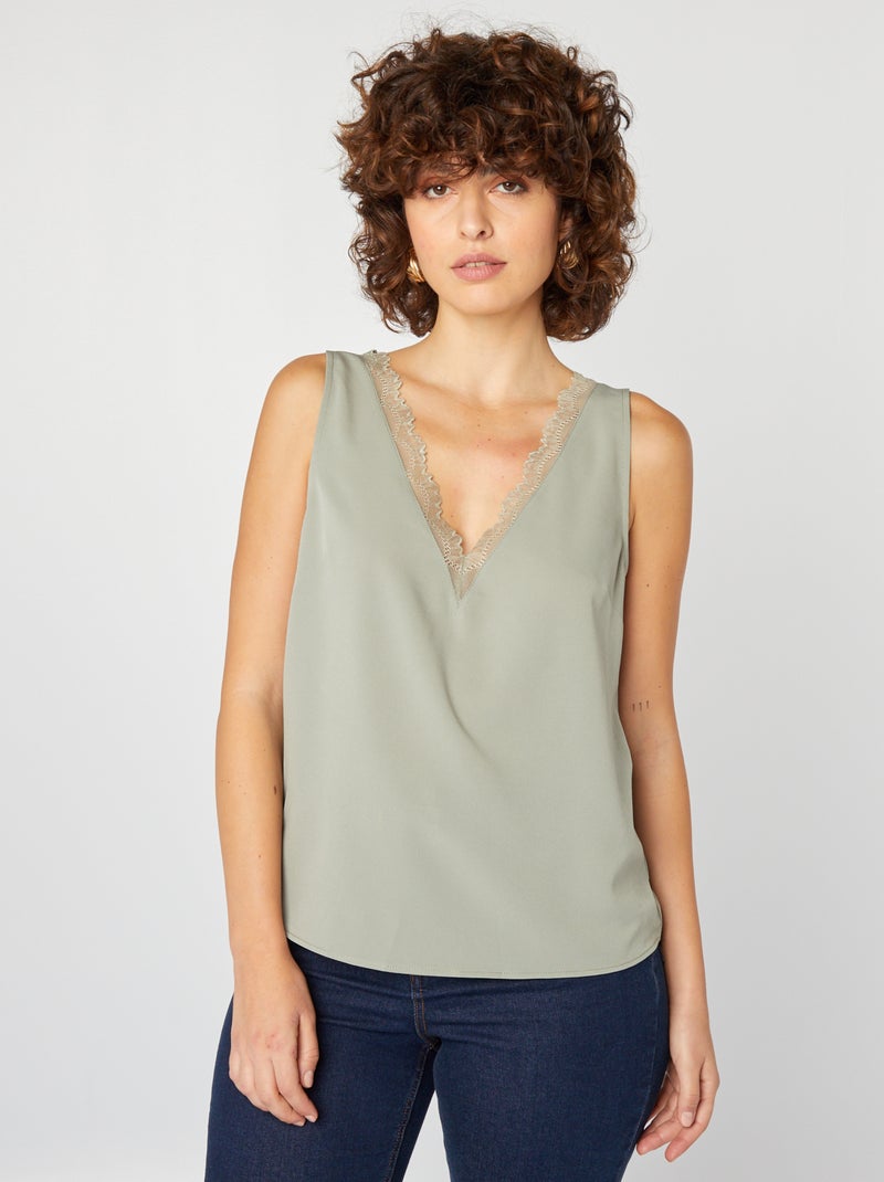 Blouse sans manches avec col en dentelle Vert - Kiabi