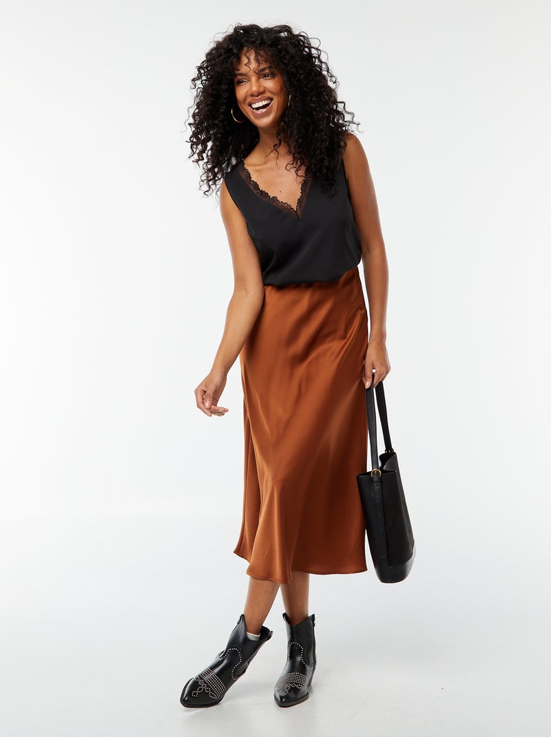 Blouse sans manches avec encolure en dentelle Noir - Kiabi