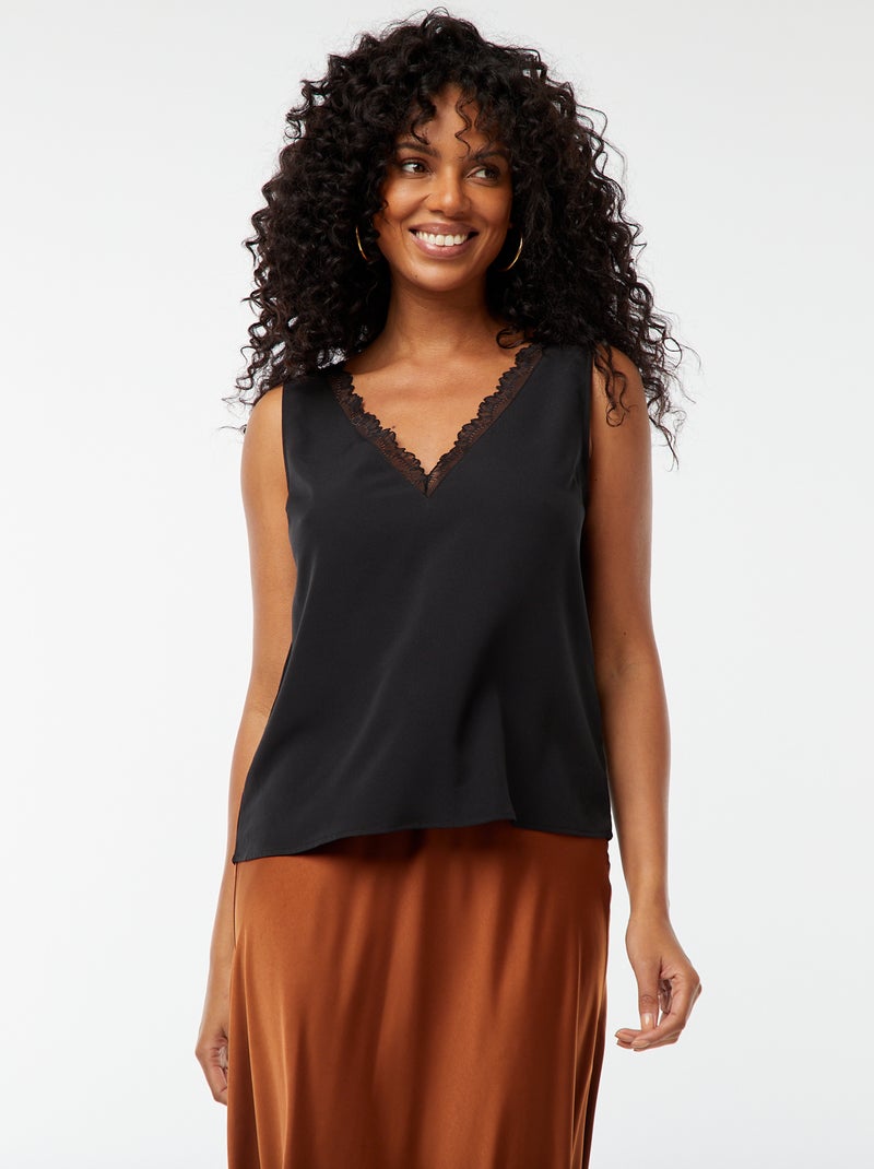 Blouse sans manches avec encolure en dentelle Noir - Kiabi