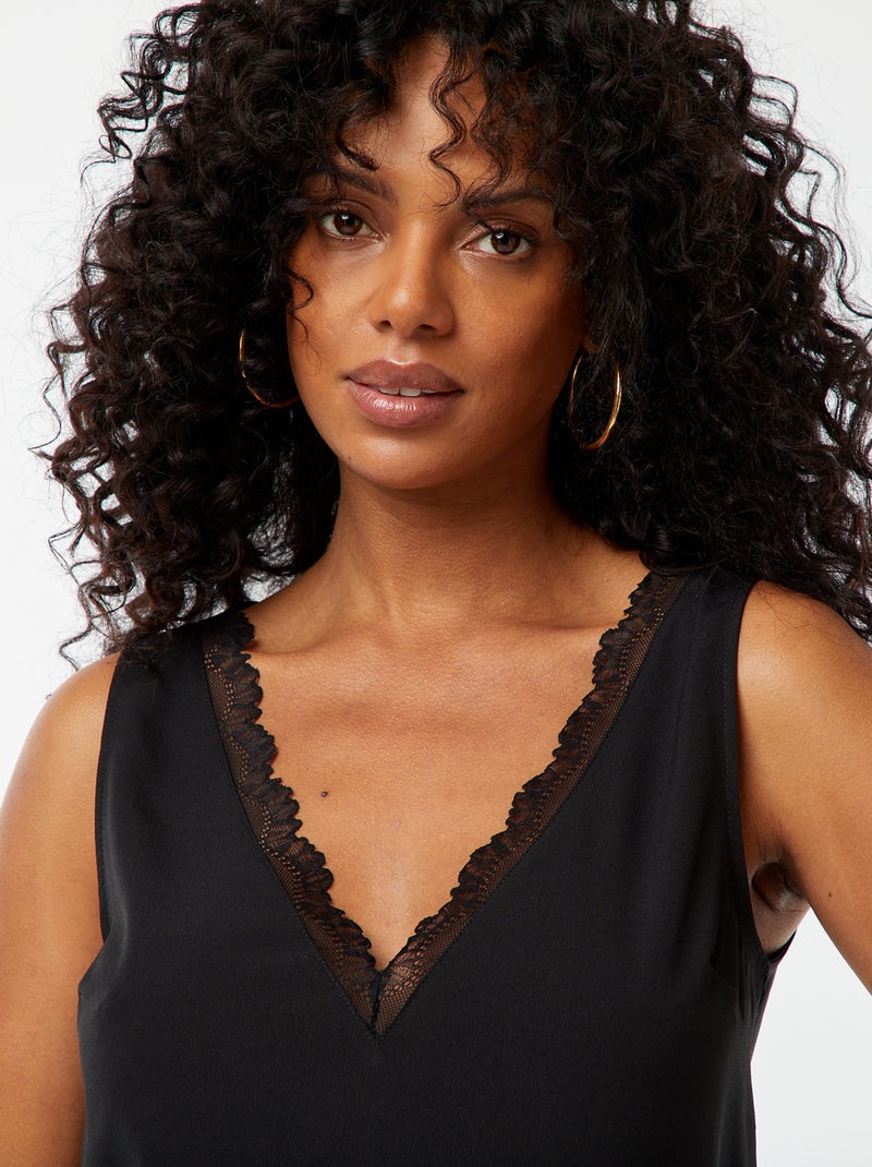 Blouse sans manches avec encolure en dentelle Noir - Kiabi