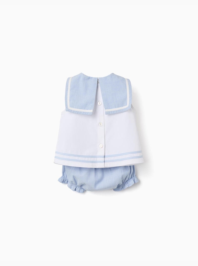 Blouse sans manches + bloomer en coton Bleu clair - Kiabi