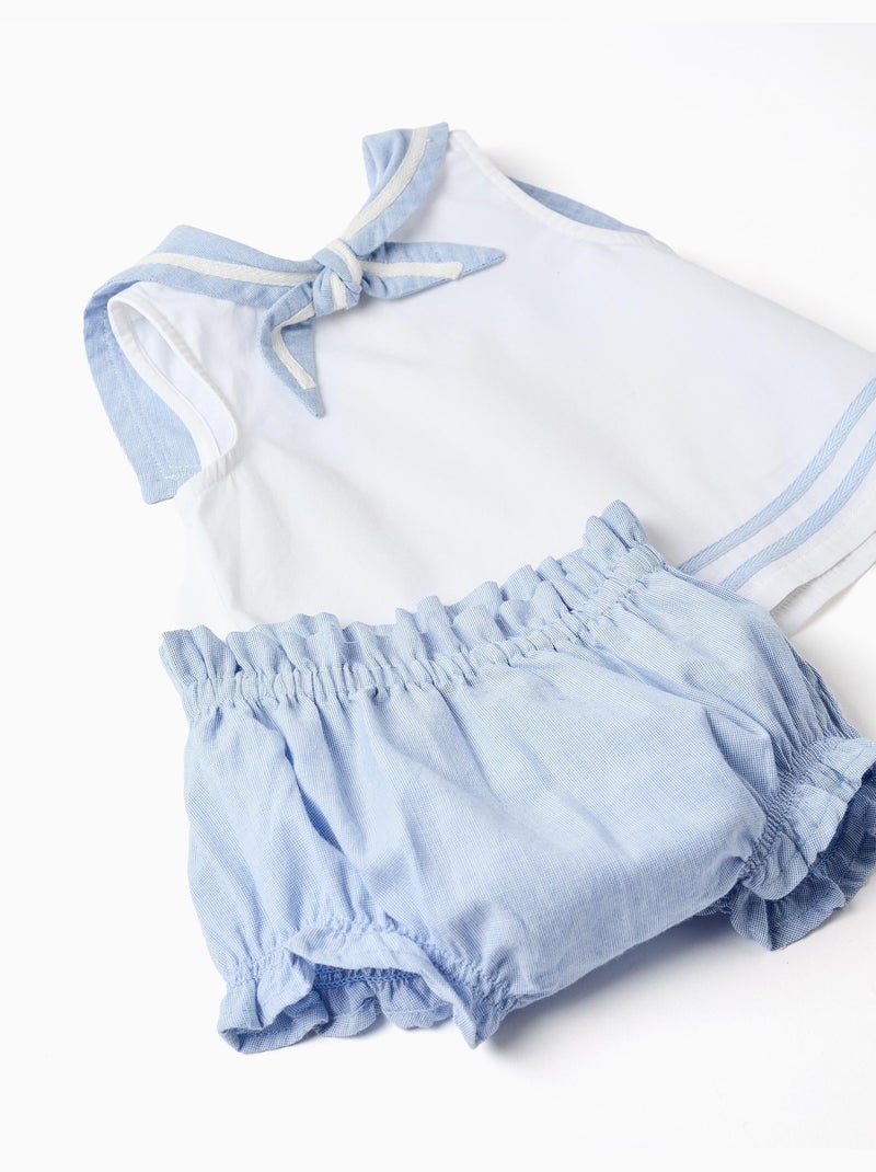 Blouse sans manches + bloomer en coton Bleu clair - Kiabi
