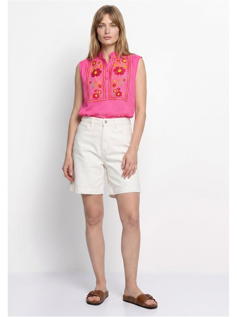Blouse sans manches, broderies vives - AFIBEL Rose fluo - Kiabi