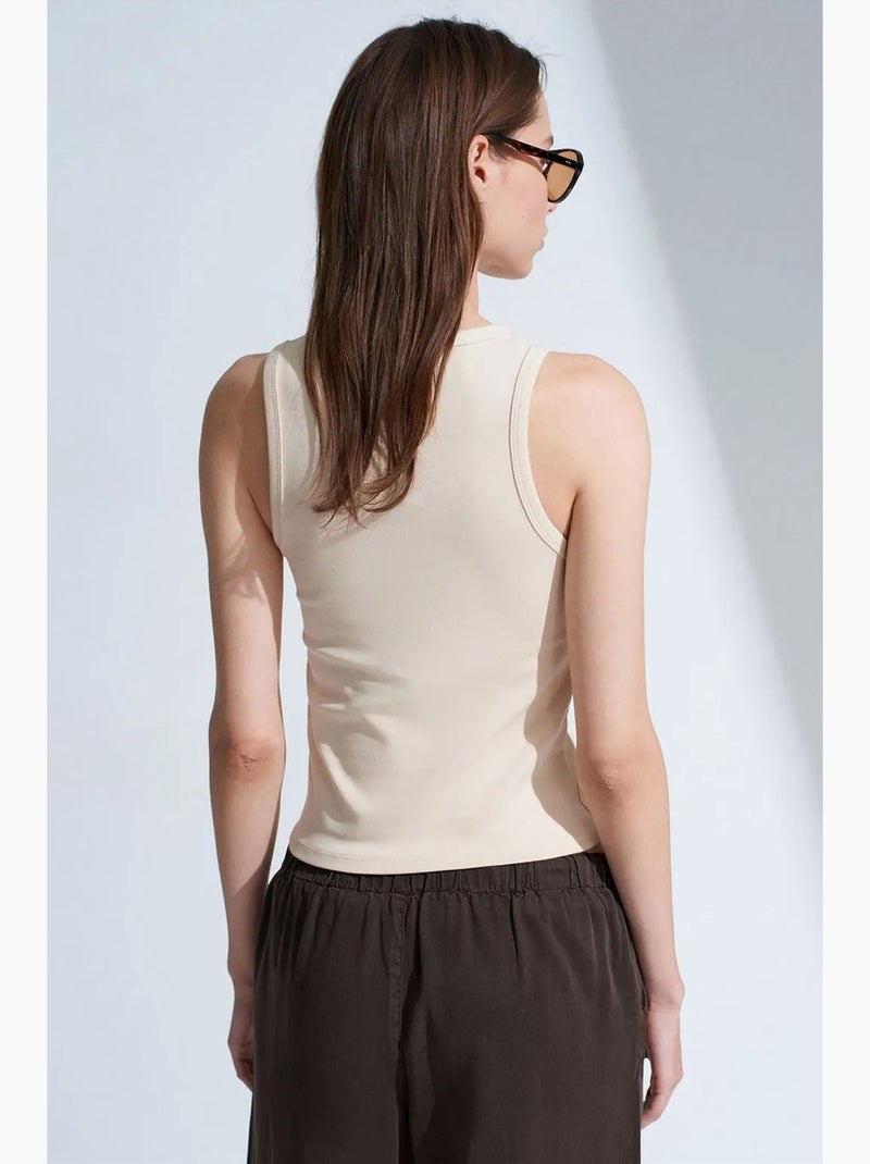Blouse sans manches cintrée avec broderie dilvin Beige argile - Kiabi