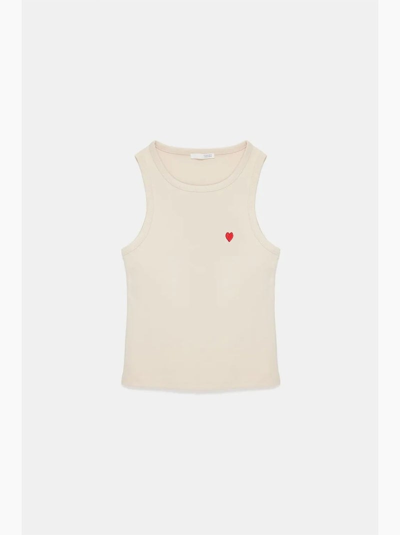 Blouse sans manches cintrée avec broderie dilvin Beige argile - Kiabi