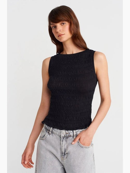 Blouse sans manches côtelée à encolure bateau dilvin - Kiabi Blouse sans manches côtelée à encolure bateau dilvin - Kiabi