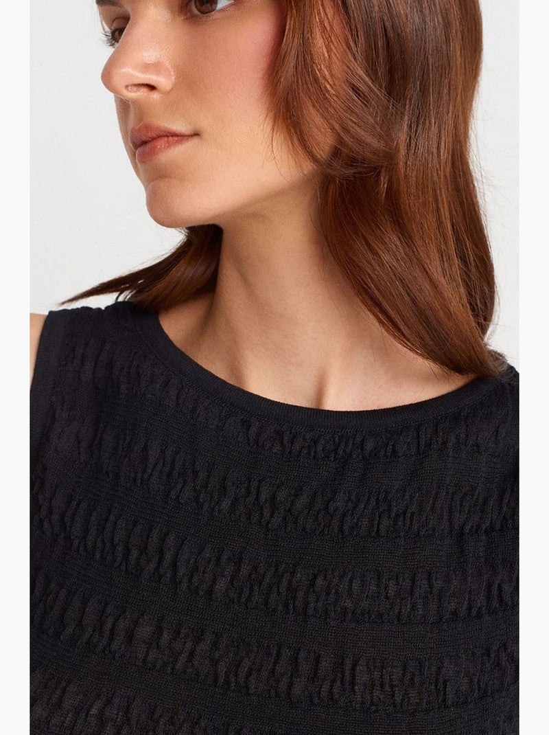 Blouse sans manches côtelée à encolure bateau dilvin Noir - Kiabi