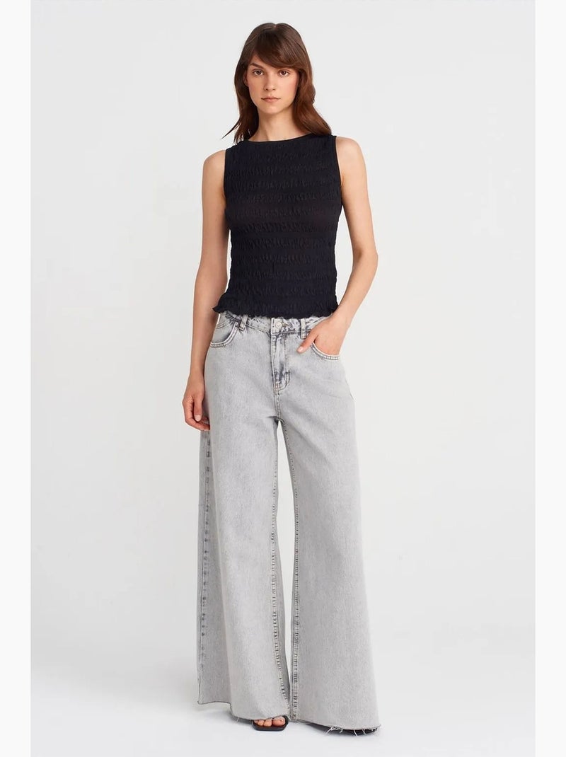 Blouse sans manches côtelée à encolure bateau dilvin Noir - Kiabi