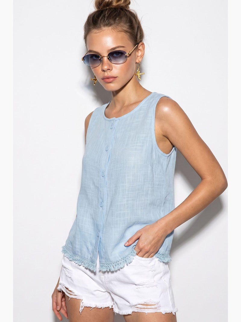 Blouse sans manches en coton à col rond lucci Bleu ciel - Kiabi