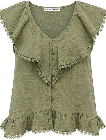 Blouse sans manches en coton à col v mixray
