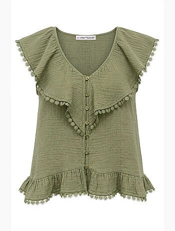 Blouse sans manches en coton à col v mixray