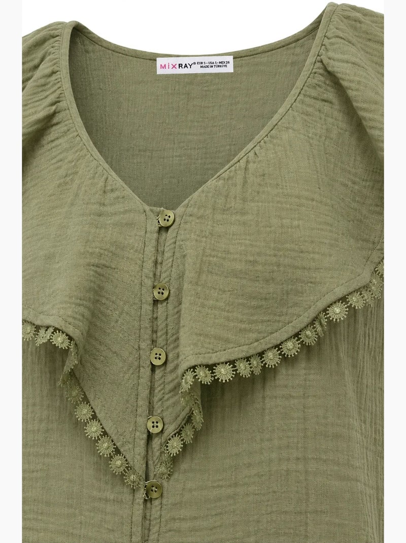 Blouse sans manches en coton à col v mixray Kaki - Kiabi