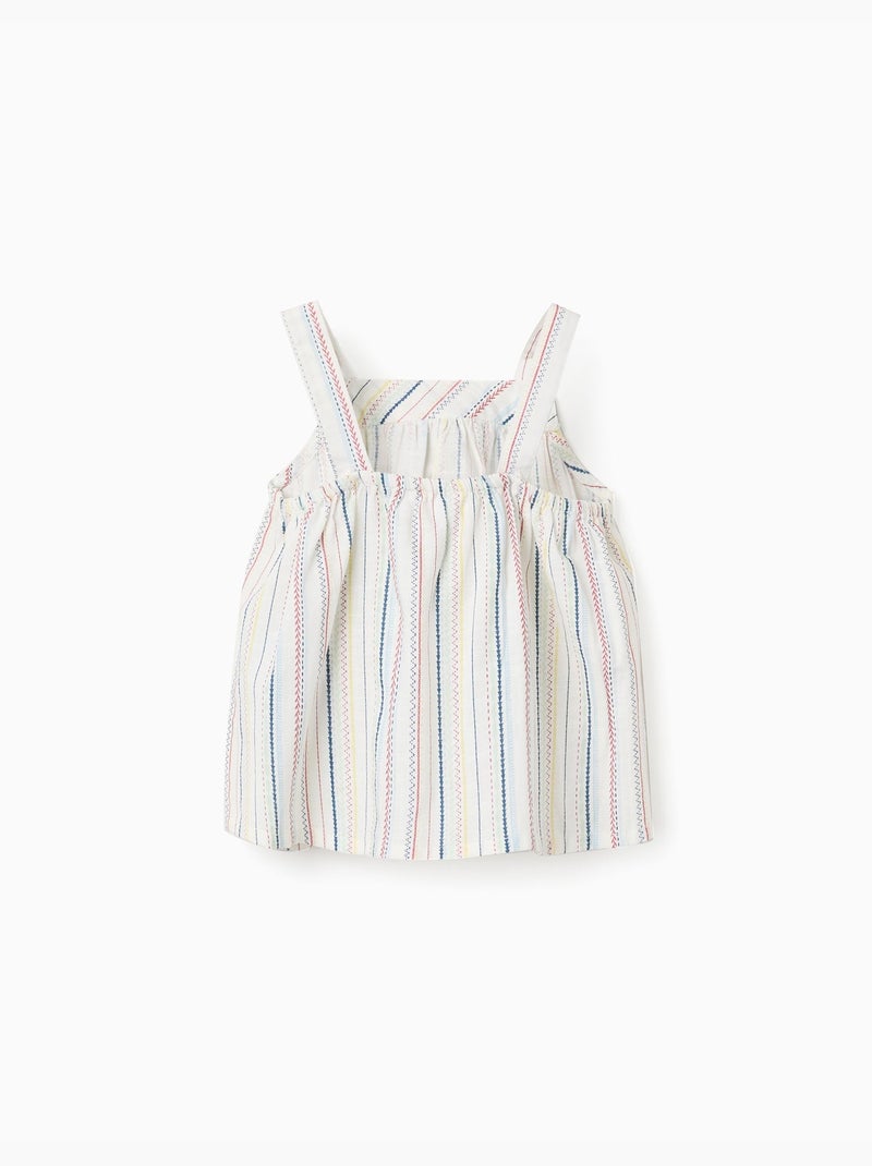 Blouse sans manches en coton à rayures ethniques B&S Blanc - Kiabi