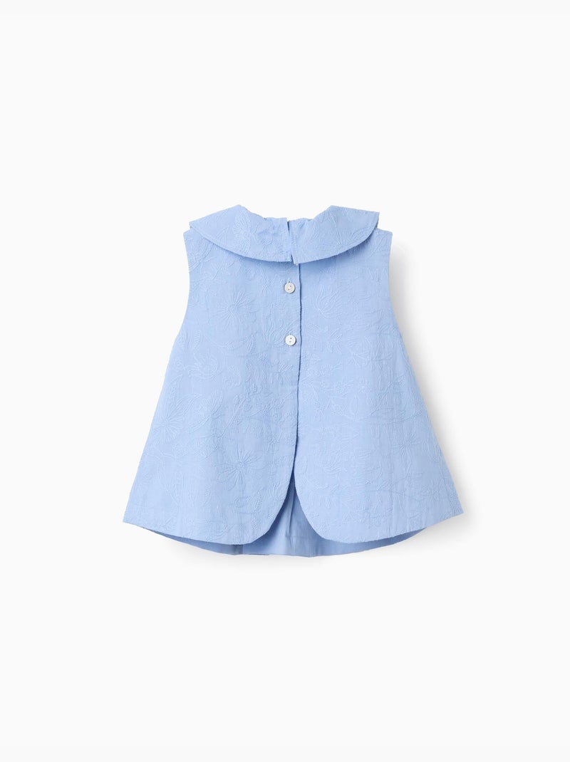 Blouse sans manches en coton avec broderie Bleu clair - Kiabi