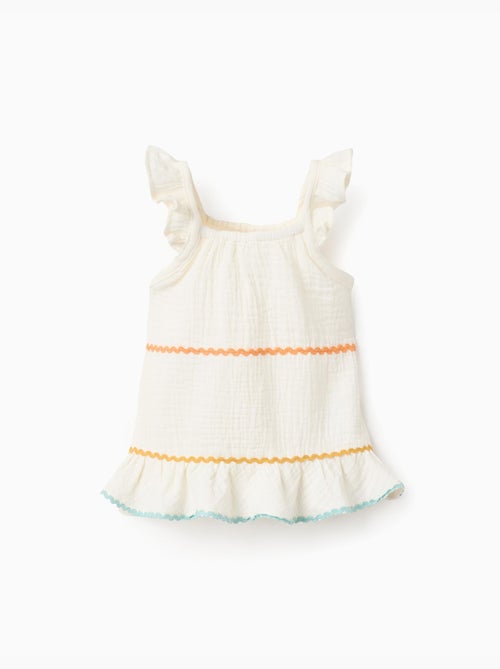 Blouse sans manches en coton avec volants - Kiabi