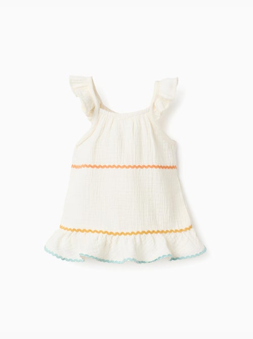 Blouse sans manches en coton avec volants - Kiabi