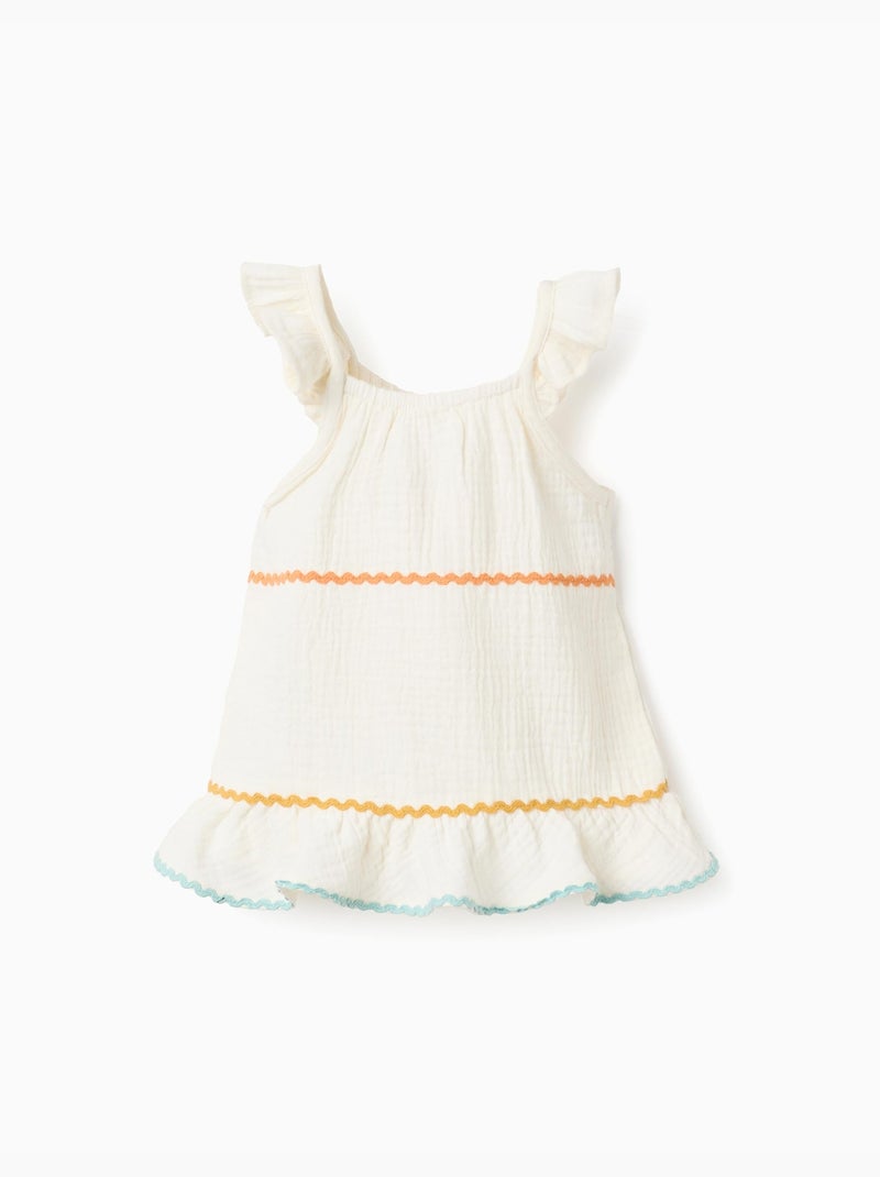 Blouse sans manches en coton avec volants Beige clair - Kiabi