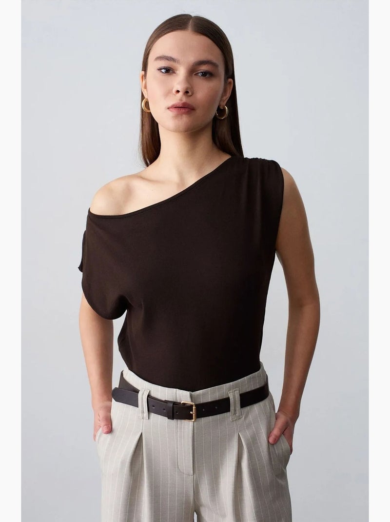 Blouse sans manches en crêpe, épaules dénudées dilvin Marron chocolat - Kiabi