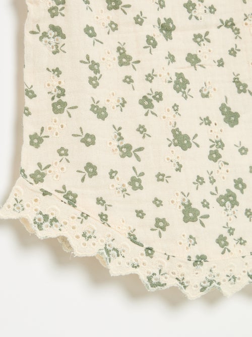 Blouse sans manches en gaze de coton avec broderies anglaises - Kiabi