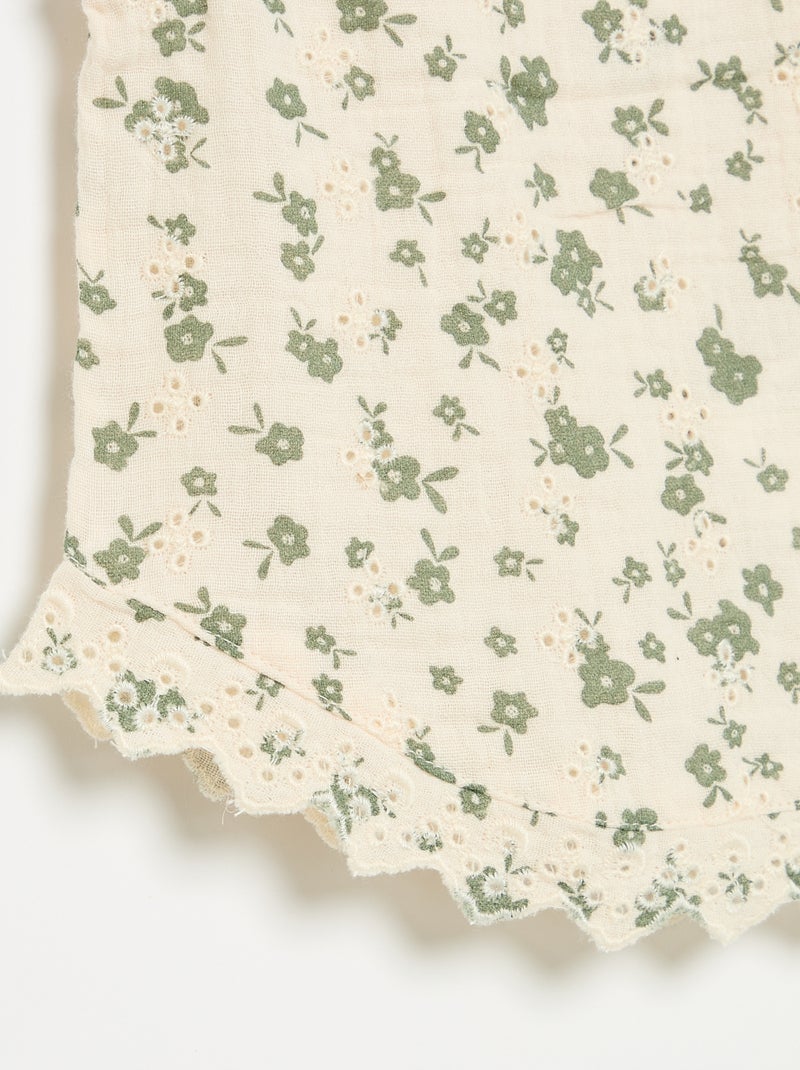 Blouse sans manches en gaze de coton avec broderies anglaises Beige - Kiabi