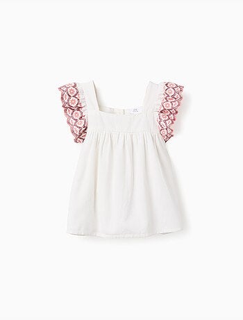 Blouse sans manches en lin et coton à volants