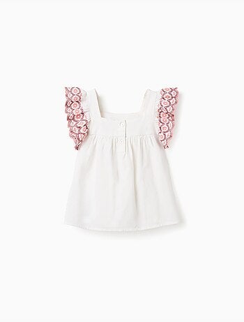 Blouse sans manches en lin et coton à volants