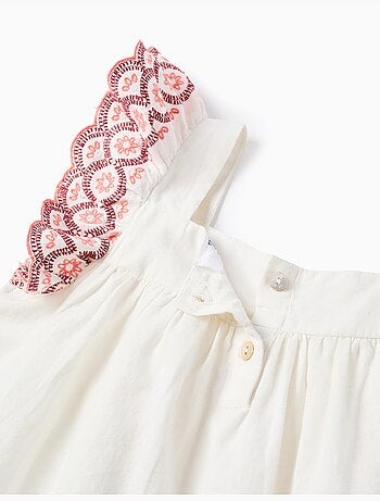 Blouse sans manches en lin et coton à volants