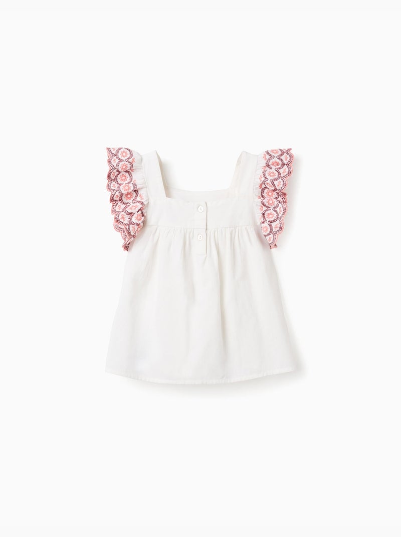 Blouse sans manches en lin et coton à volants Beige clair - Kiabi